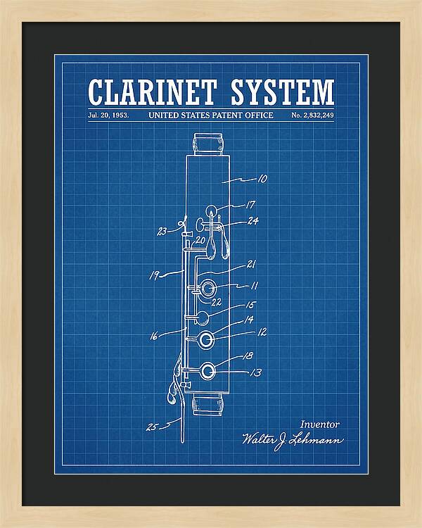Clarinet System Blueprint Patent Us2832249a