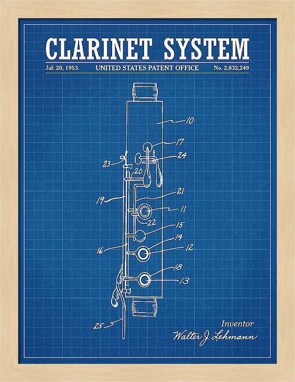 Clarinet System Blueprint Patent Us2832249a