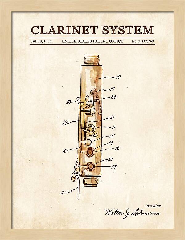 Clarinet System Watercolor Patent Us2832249a