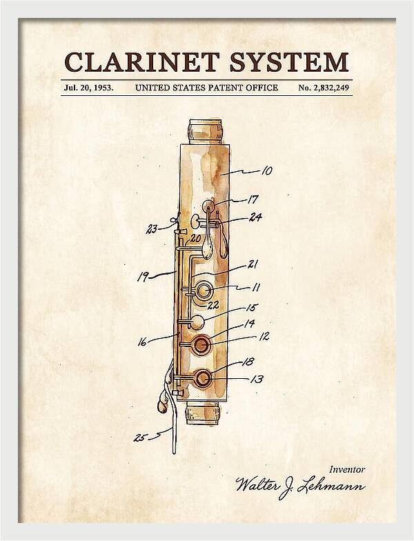 Clarinet System Watercolor Patent Us2832249a