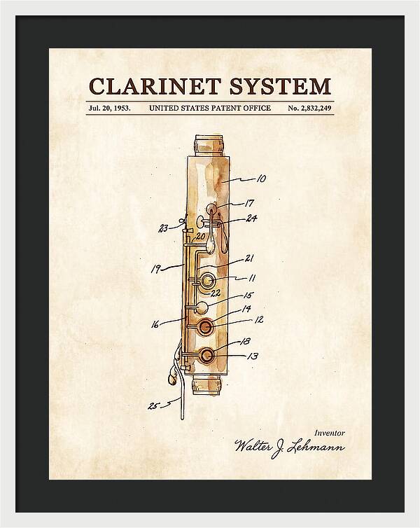 Clarinet System Watercolor Patent Us2832249a