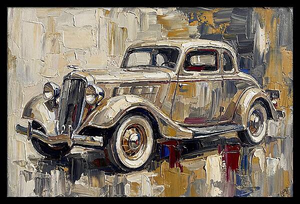 Classic Car In Palette Knife Style