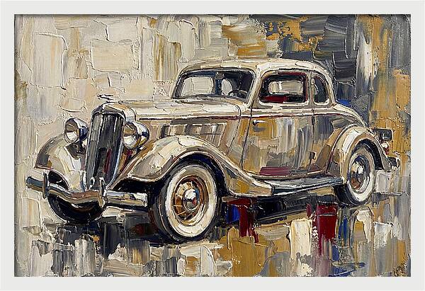 Classic Car In Palette Knife Style