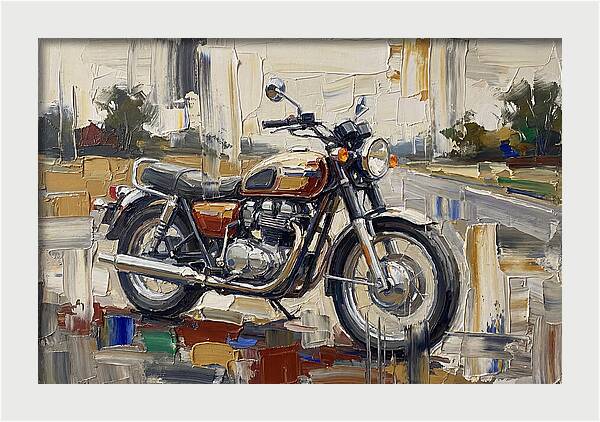 Classic Motorcycle In Palette Knife Style