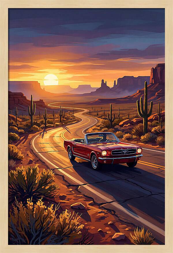 Classic Mustang Convertible At Sunset