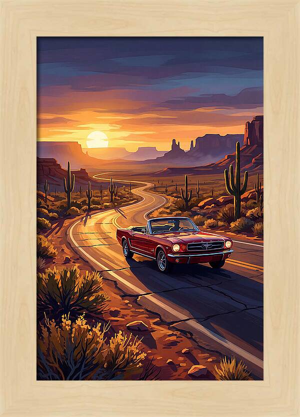 Classic Mustang Convertible At Sunset