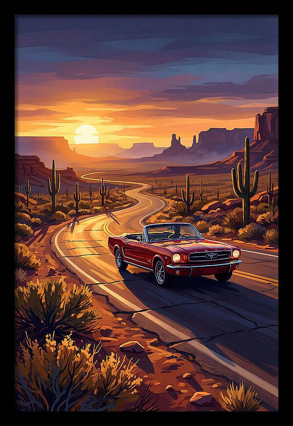 Classic Mustang Convertible At Sunset