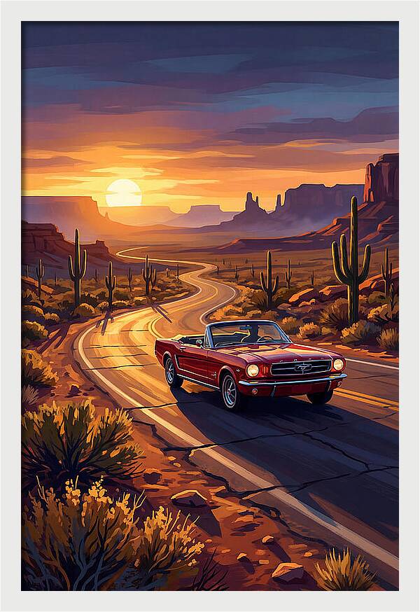 Classic Mustang Convertible At Sunset