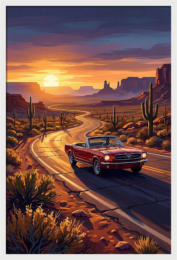 Classic Mustang Convertible At Sunset