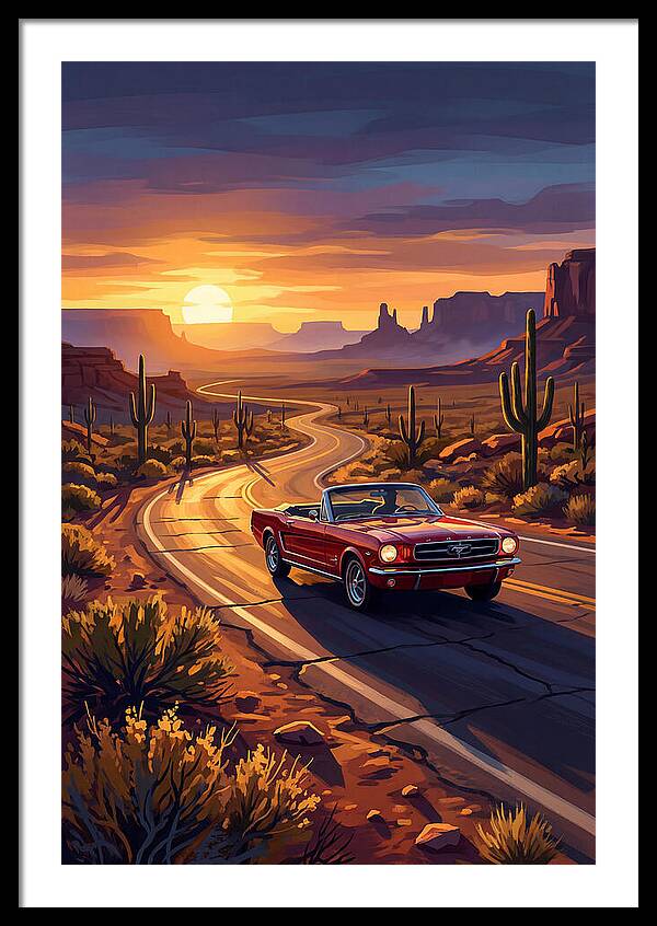 Classic Mustang Convertible At Sunset
