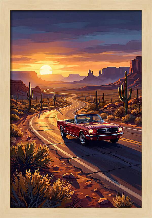 Classic Mustang Convertible At Sunset