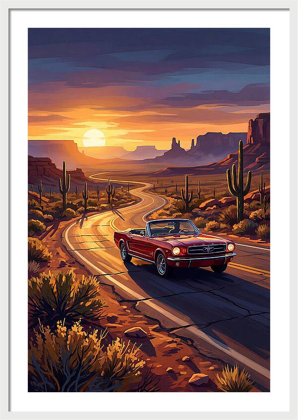 Classic Mustang Convertible At Sunset