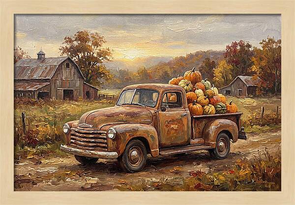 Classic Pickup Truck With Pumpkins