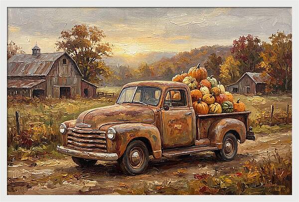 Classic Pickup Truck With Pumpkins