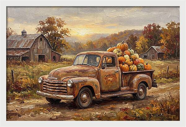 Classic Pickup Truck With Pumpkins