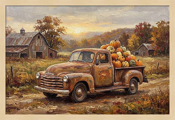 Classic Pickup Truck With Pumpkins