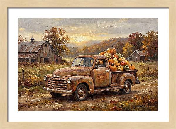 Classic Pickup Truck With Pumpkins