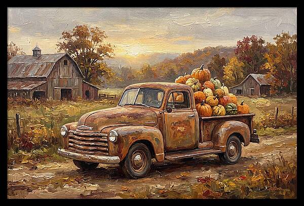 Classic Pickup Truck With Pumpkins