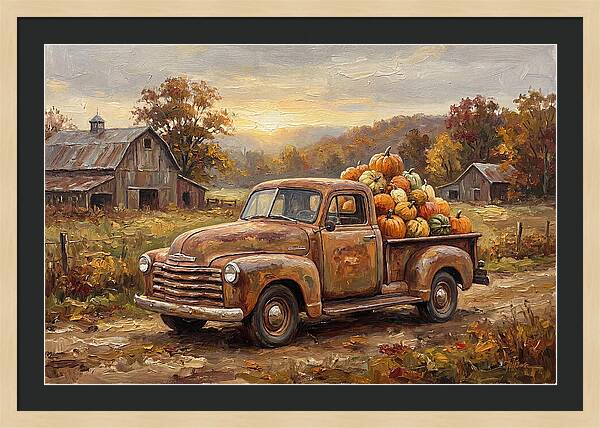 Classic Pickup Truck With Pumpkins