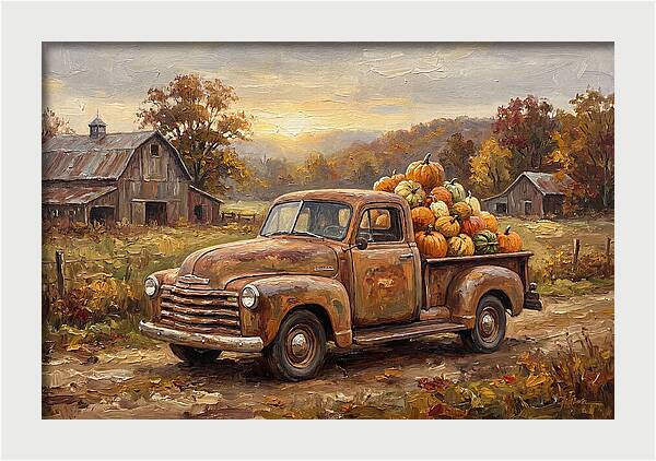 Classic Pickup Truck With Pumpkins
