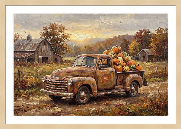 Classic Pickup Truck With Pumpkins