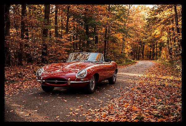 Classic Sports Car In Autumn Forest