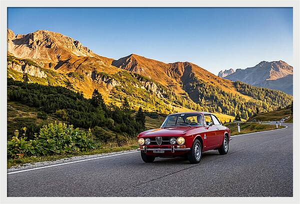 Classic Sports Car On Alpine Pass