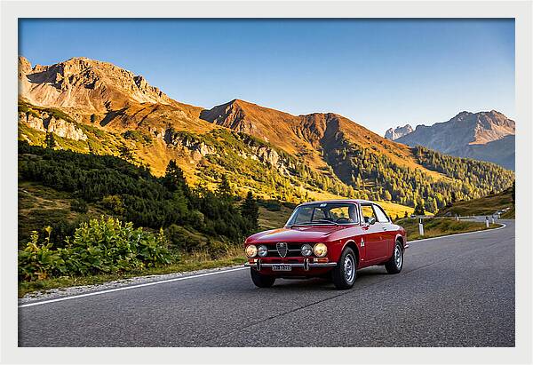 Classic Sports Car On Alpine Pass