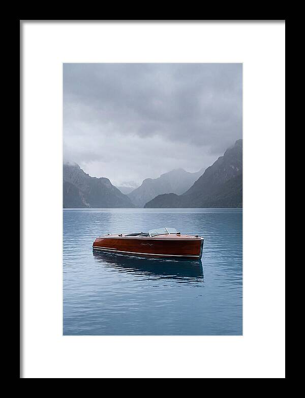 Classic Wooden Chris Craft On Blue Lake