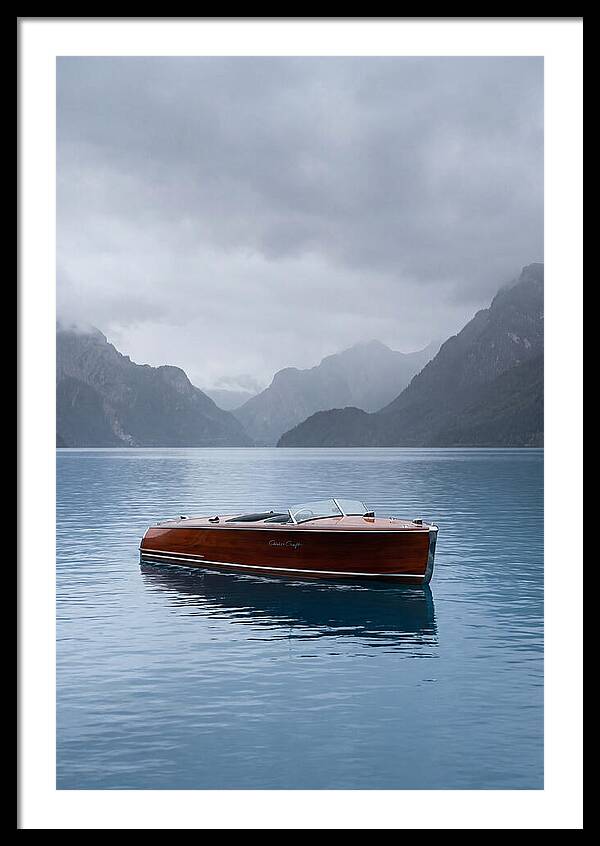 Classic Wooden Chris Craft On Blue Lake