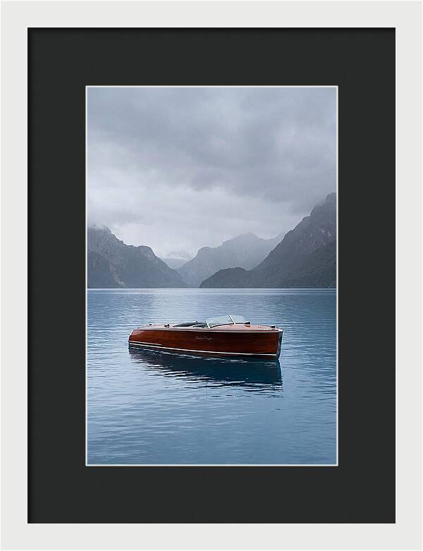 Classic Wooden Chris Craft On Blue Lake