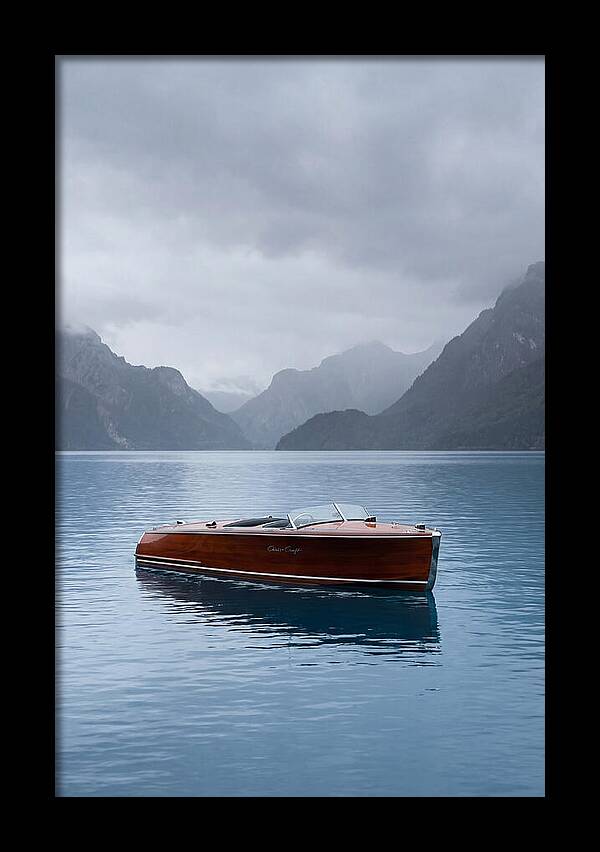 Classic Wooden Chris Craft On Blue Lake