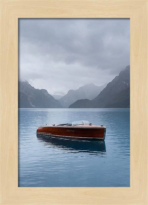 Classic Wooden Chris Craft On Blue Lake