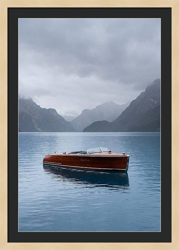 Classic Wooden Chris Craft On Blue Lake