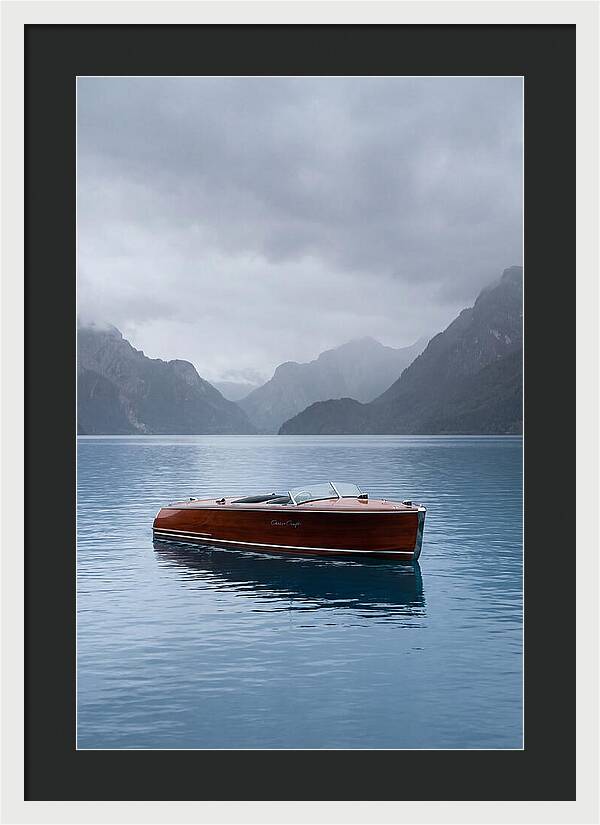 Classic Wooden Chris Craft On Blue Lake