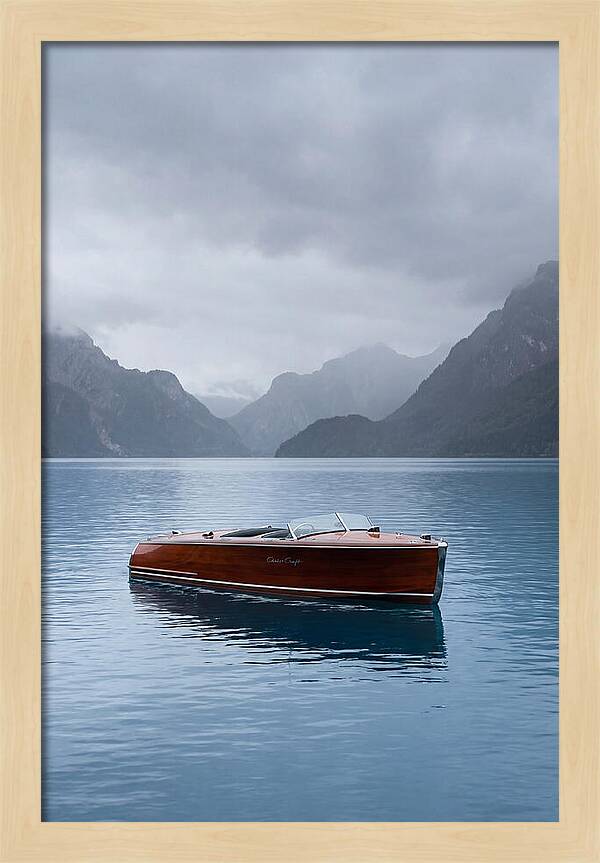 Classic Wooden Chris Craft On Blue Lake