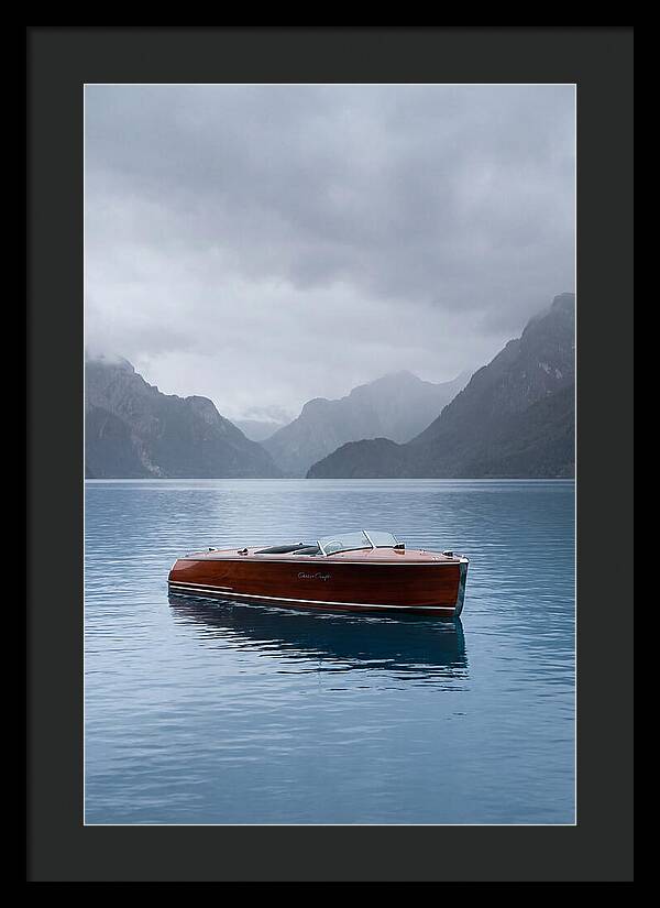 Classic Wooden Chris Craft On Blue Lake