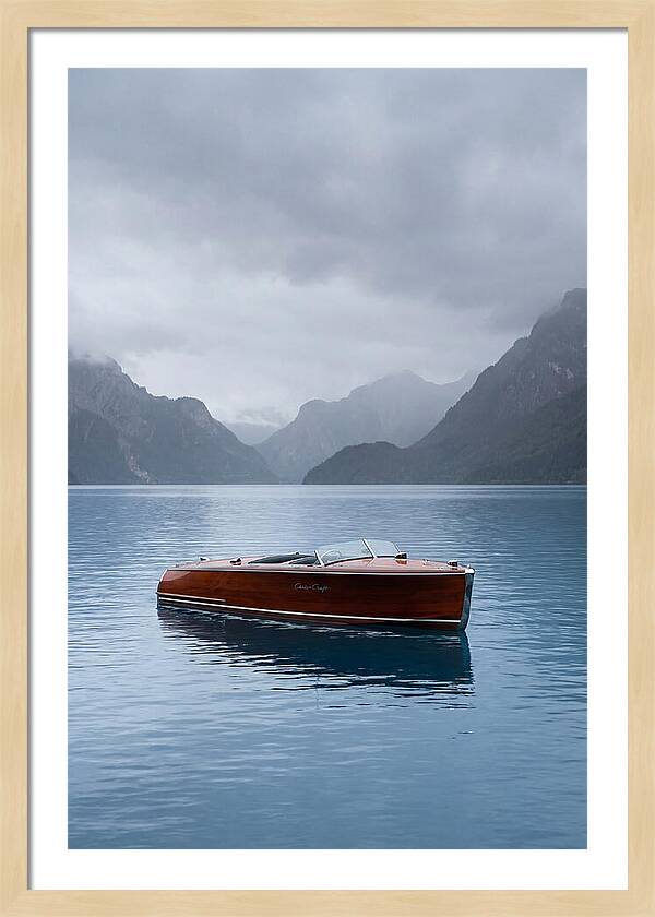 Classic Wooden Chris Craft On Blue Lake