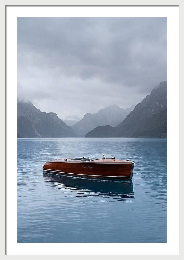Classic Wooden Chris Craft On Blue Lake