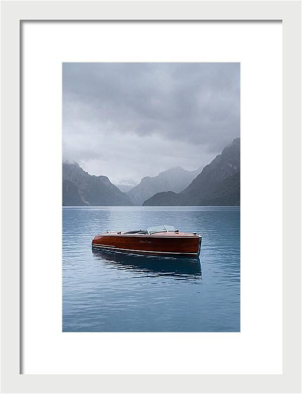 Classic Wooden Chris Craft On Blue Lake