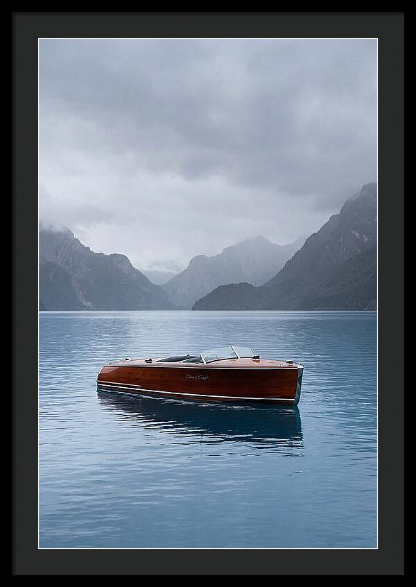 Classic Wooden Chris Craft On Blue Lake