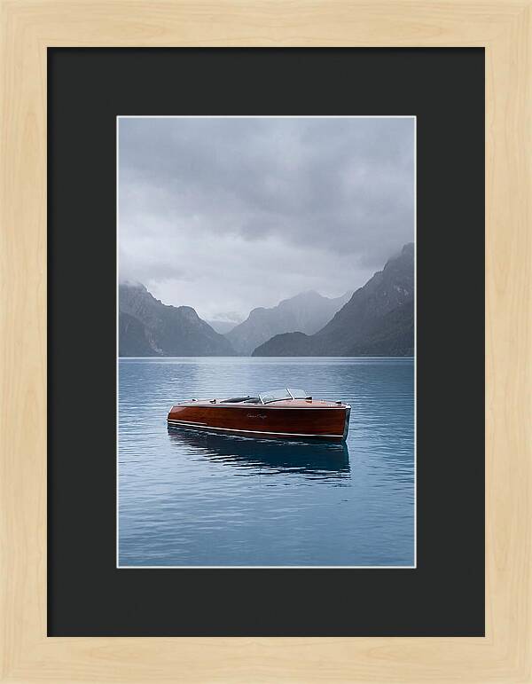 Classic Wooden Chris Craft On Blue Lake