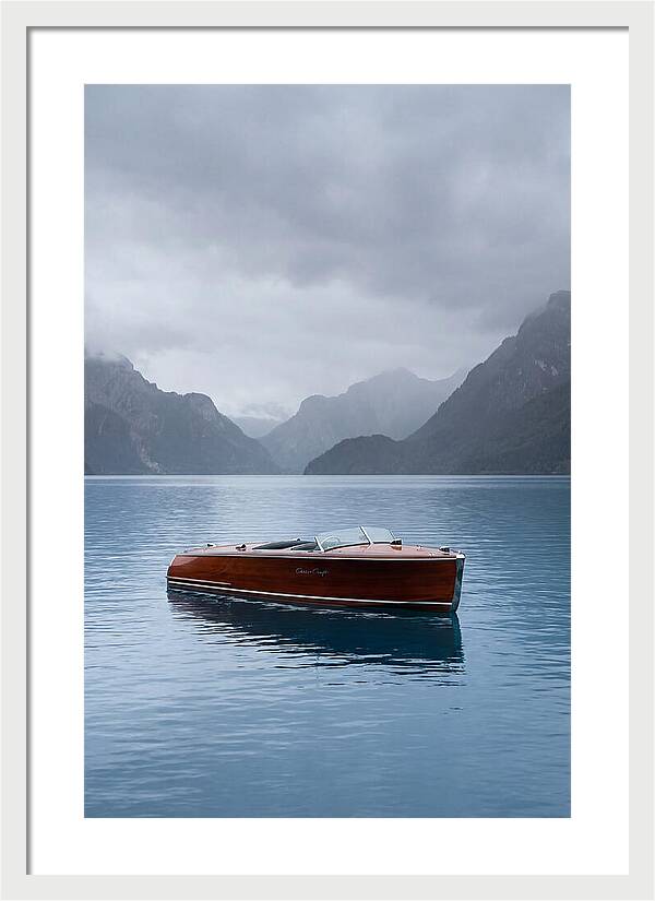 Classic Wooden Chris Craft On Blue Lake
