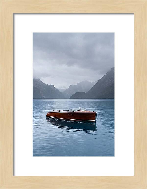 Classic Wooden Chris Craft On Blue Lake
