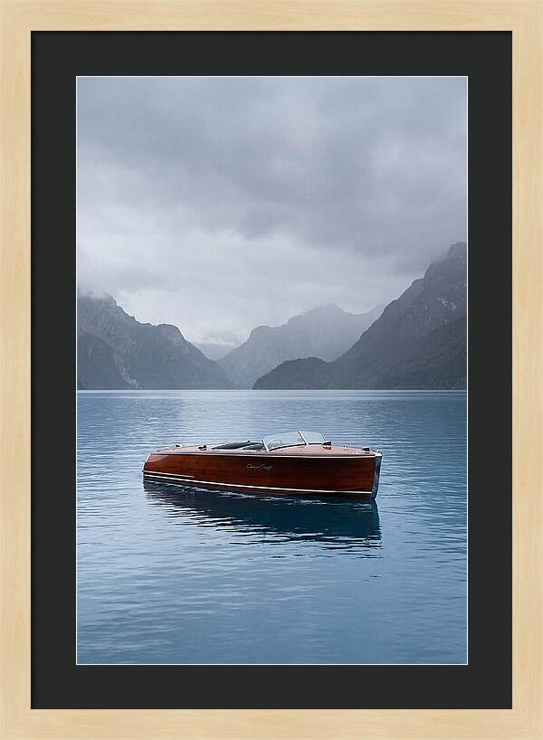 Classic Wooden Chris Craft On Blue Lake