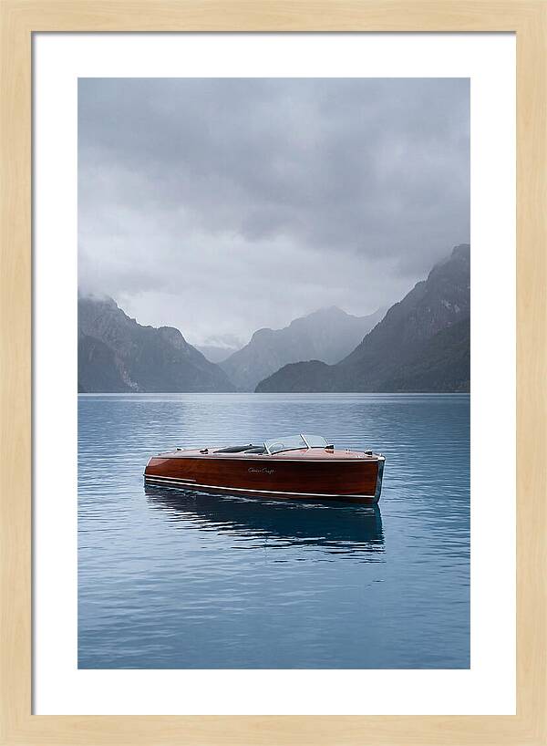 Classic Wooden Chris Craft On Blue Lake