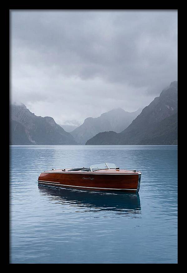 Classic Wooden Chris Craft On Blue Lake