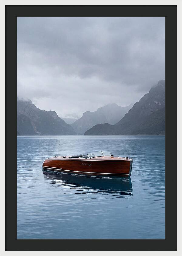 Classic Wooden Chris Craft On Blue Lake