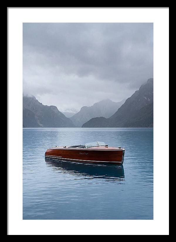 Classic Wooden Chris Craft On Blue Lake