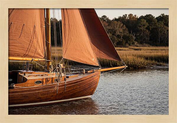 Classic Wooden Daysailer With Tanbark Sails